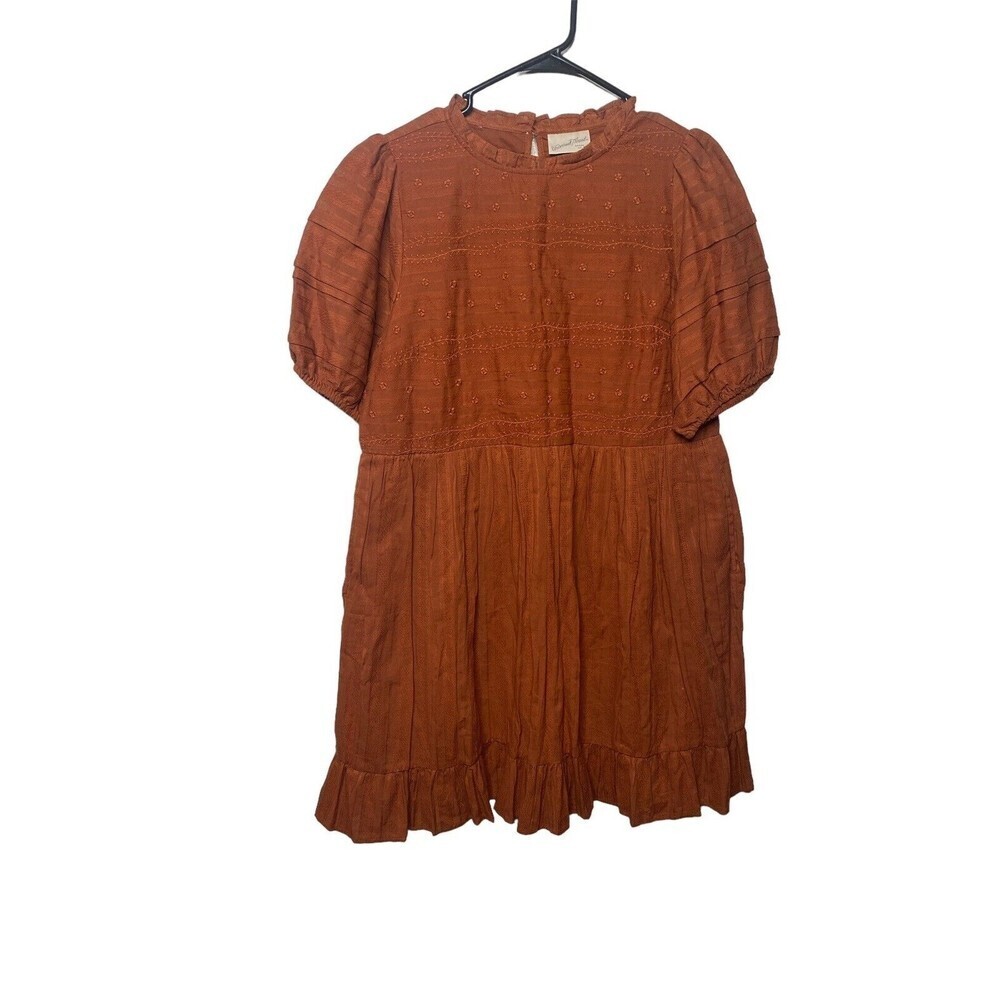 Universal Thread Burnt Orange Puff Sleeve Ruffle Dress Embroider Peasant Medium